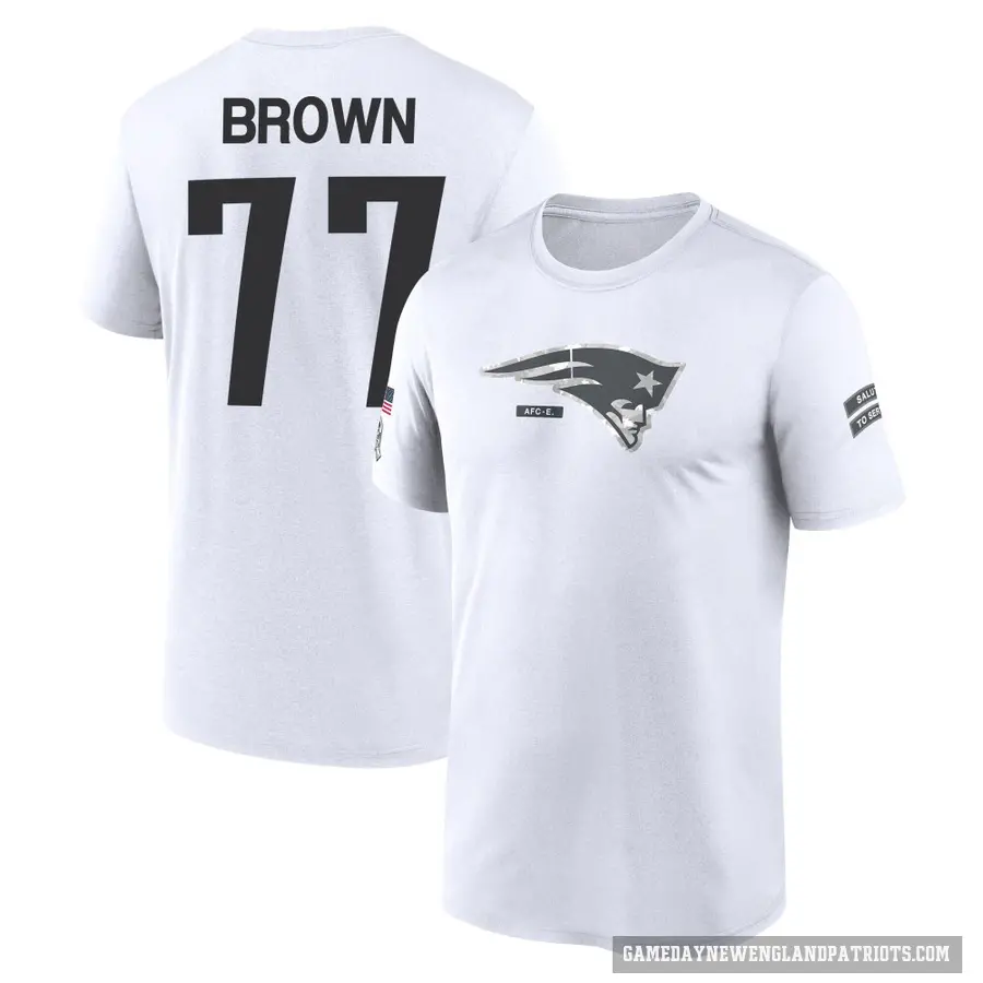 Youth ＃77 Ben Brown New England Patriots White 2024 Salute to Service Performance T-Shirt