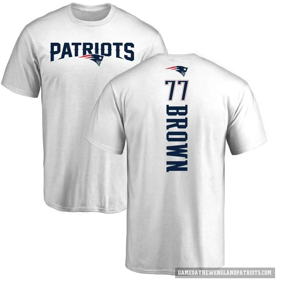 Youth ＃77 Ben Brown New England Patriots White Backer T-Shirt