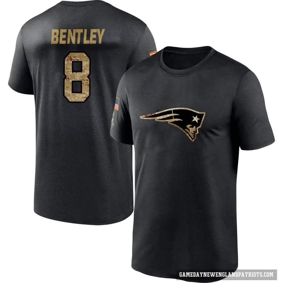 Youth ＃8 Ja'Whaun Bentley New England Patriots Black 2020 Salute To Service Performance T-Shirt