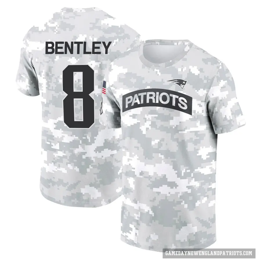 Youth ＃8 Ja'Whaun Bentley New England Patriots Camo Arctic 2024 Salute to Service Performance T-Shirt