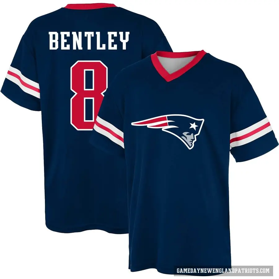 Youth ＃8 Ja'Whaun Bentley New England Patriots Navy Game Day V-Neck T-Shirt