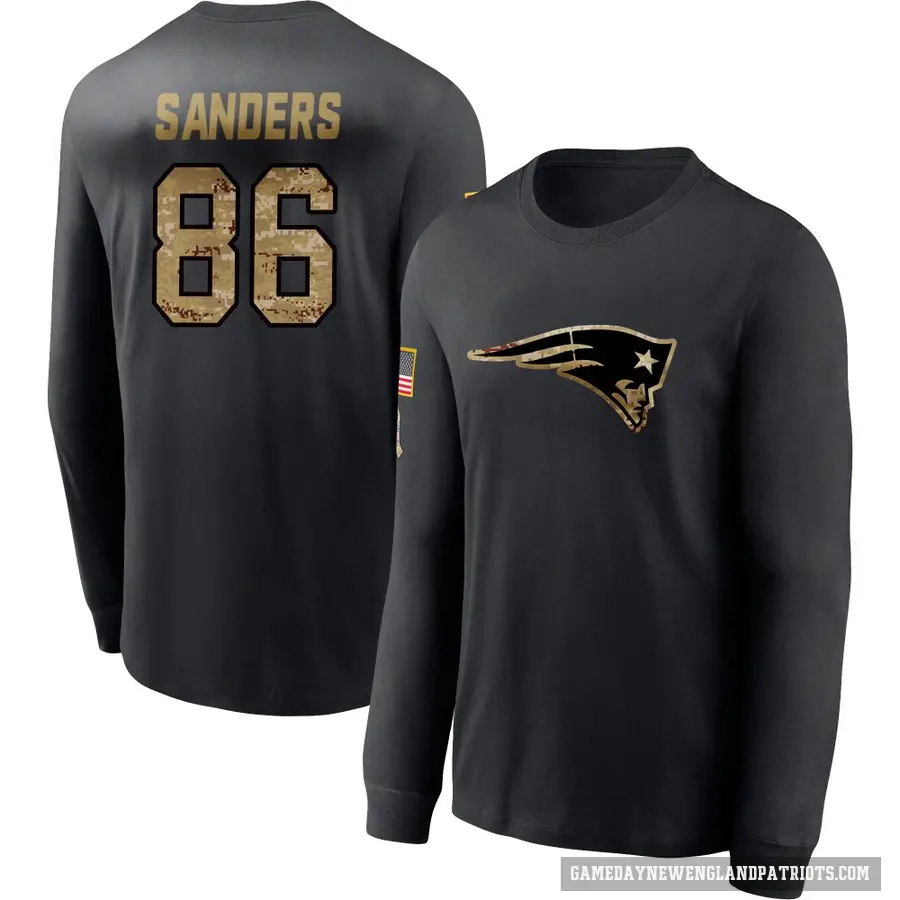 Youth ＃86 Braylon Sanders New England Patriots Black 2020 Salute To Service Sideline Performance Long Sleeve T-Shirt