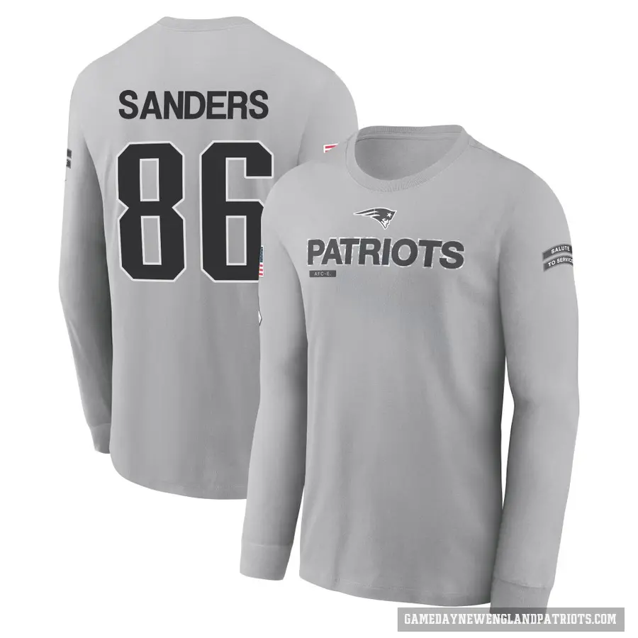 Youth ＃86 Braylon Sanders New England Patriots Gray 2024 Salute to Service Long Sleeve T-Shirt