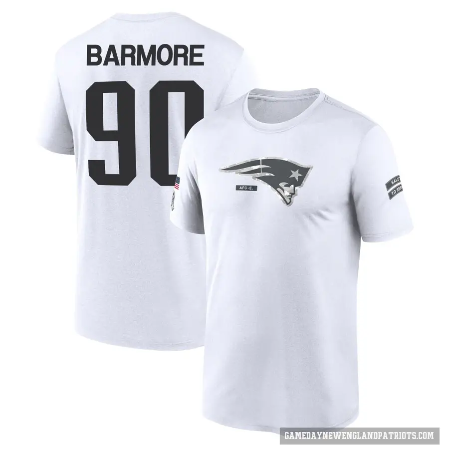 Youth ＃90 Christian Barmore New England Patriots White 2024 Salute to Service Performance T-Shirt