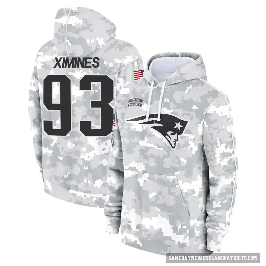 Youth ＃93 Oshane Ximines New England Patriots Arctic Camo 2024 Salute to Service Club Fleece Pullover Hoodie