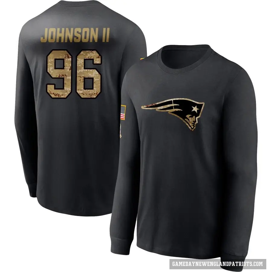 Youth ＃96 Eric Johnson II New England Patriots Black 2020 Salute To Service Sideline Performance Long Sleeve T-Shirt