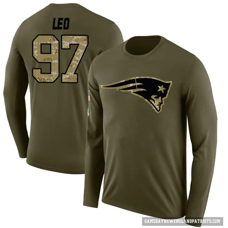 Youth ＃97 Titus Leo New England Patriots Olive Salute to Service Sideline Long Sleeve T-Shirt