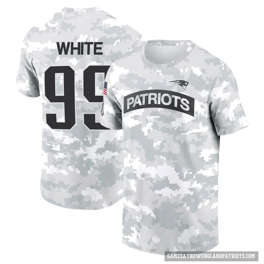 Youth ＃99 Keion White New England Patriots White Arctic Camo 2024 Salute to Service Performance T-Shirt